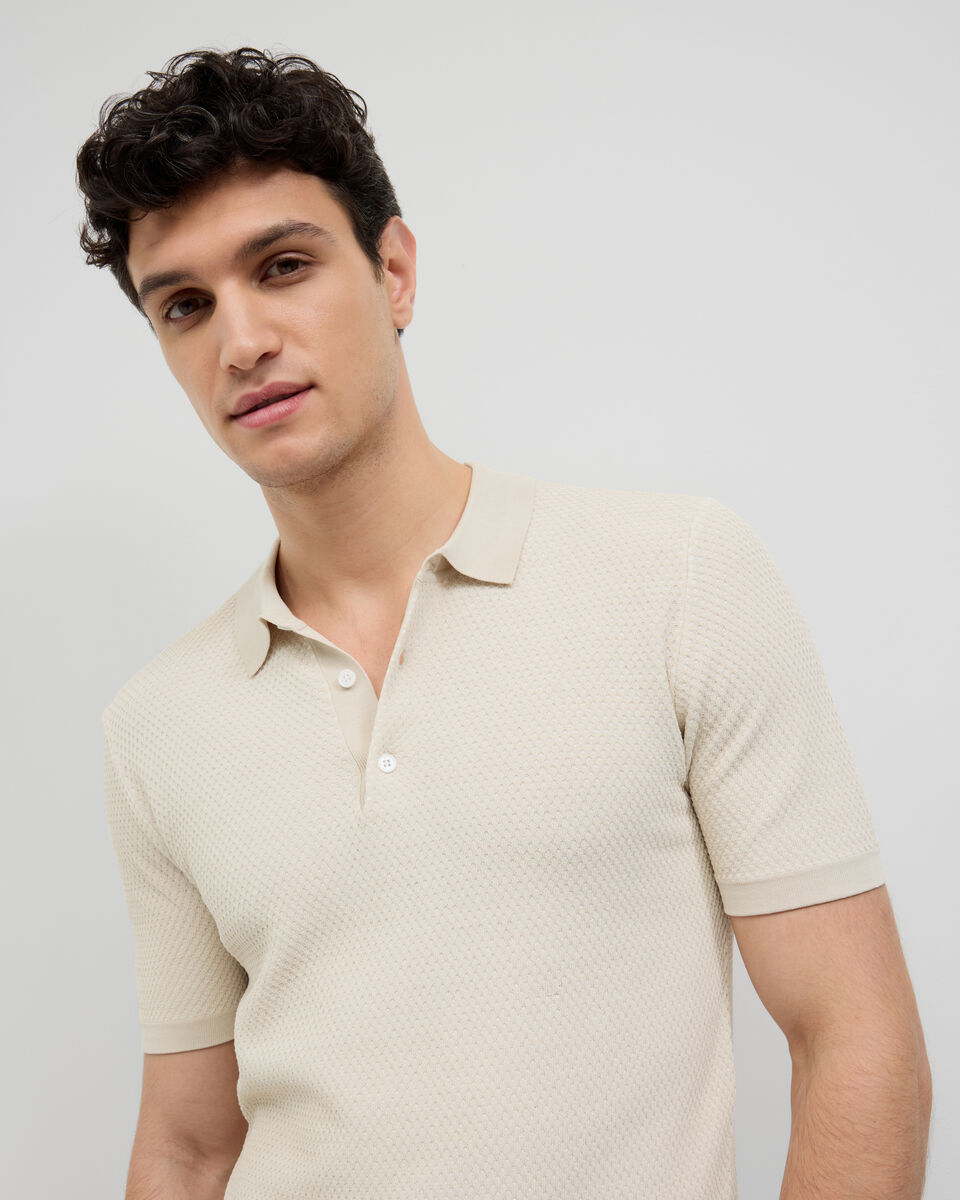 Waffle Lightweight Knit Polo, Natural, hi-res